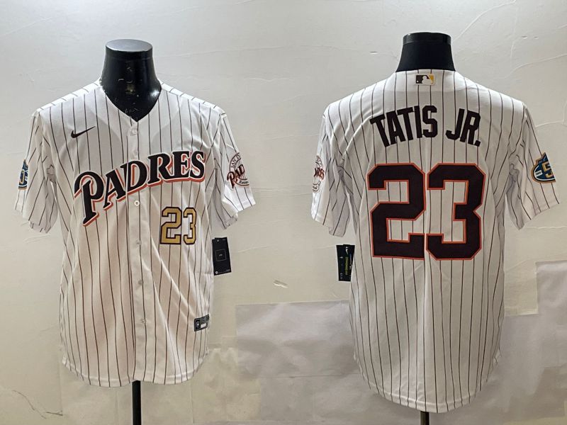 Men San Diego Padres 23 Tatis jr White Stripe Throwback Game 2025 Nike MLB Jersey style 4